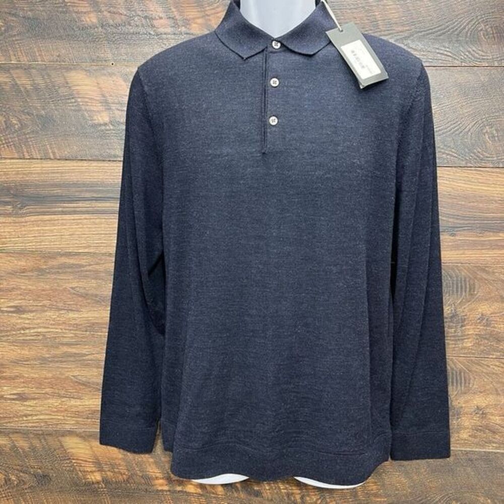 Stitch Note Navy Blue Merino Wool Polo Sweater Quiet Luxury Size Small Cozy Warm